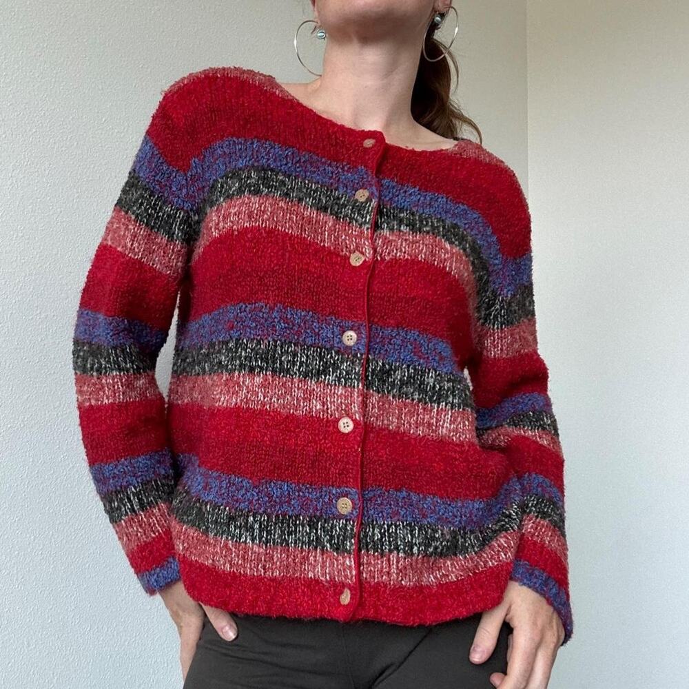 Christopher & Banks Vintage striped red mohair cardigan